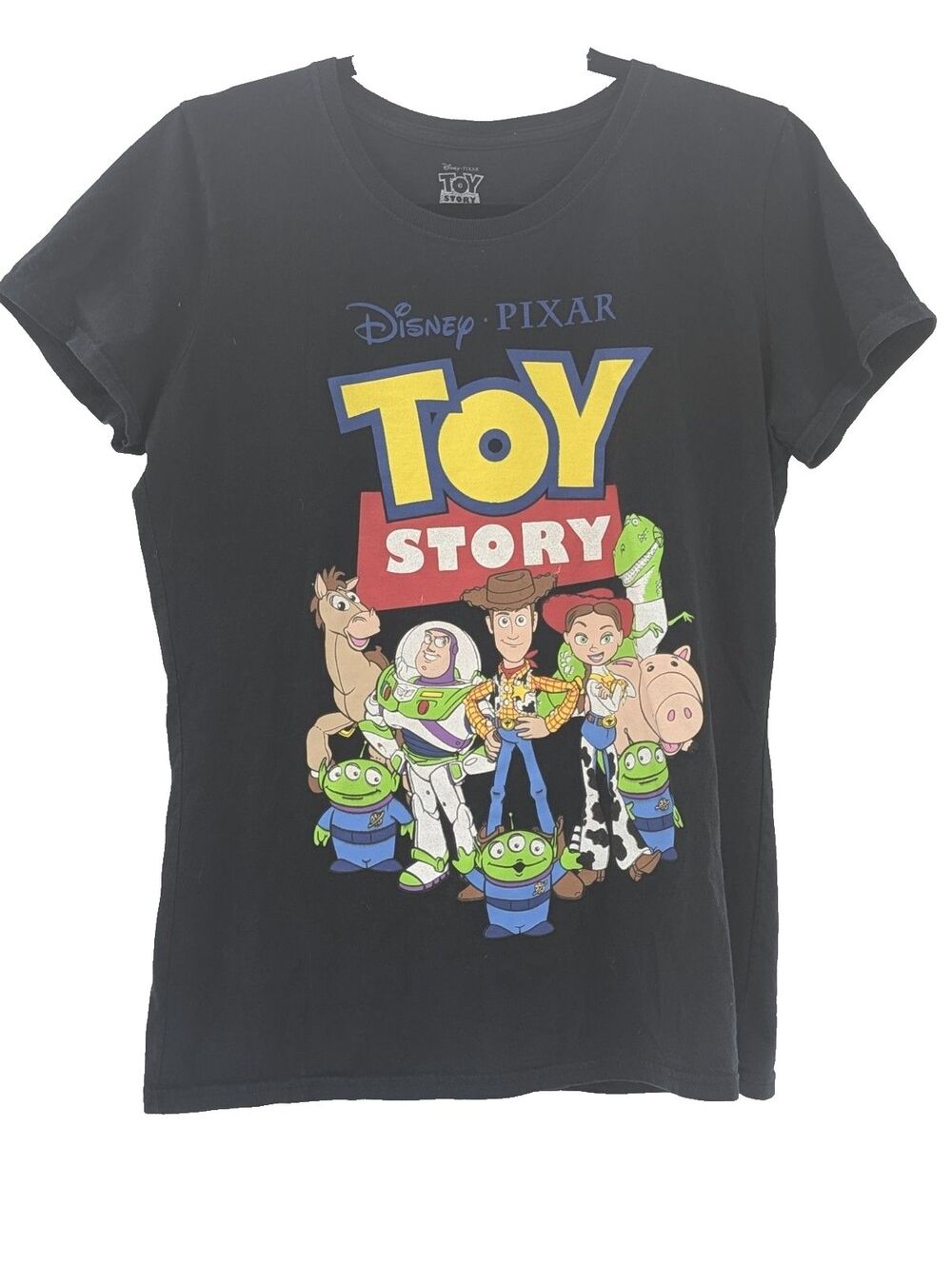 Toy Story Disney Pixar Black Character Buzz Woody Women's T-Shirt Size Large